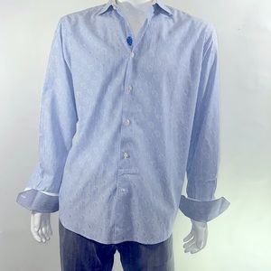 ROBERT GRAHAM mens long sleeve, blue & white striped button down w/shadow stitch